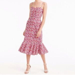 J Crew x Liberty Wiltshire Floral Berry Ruffle Hem Midi Dress